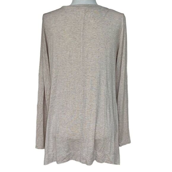 Sophie Max Tan Long Roll Tab Sleeves T-SHIRT V-neck Women Size M Relaxed Fit - Picture 5 of 6